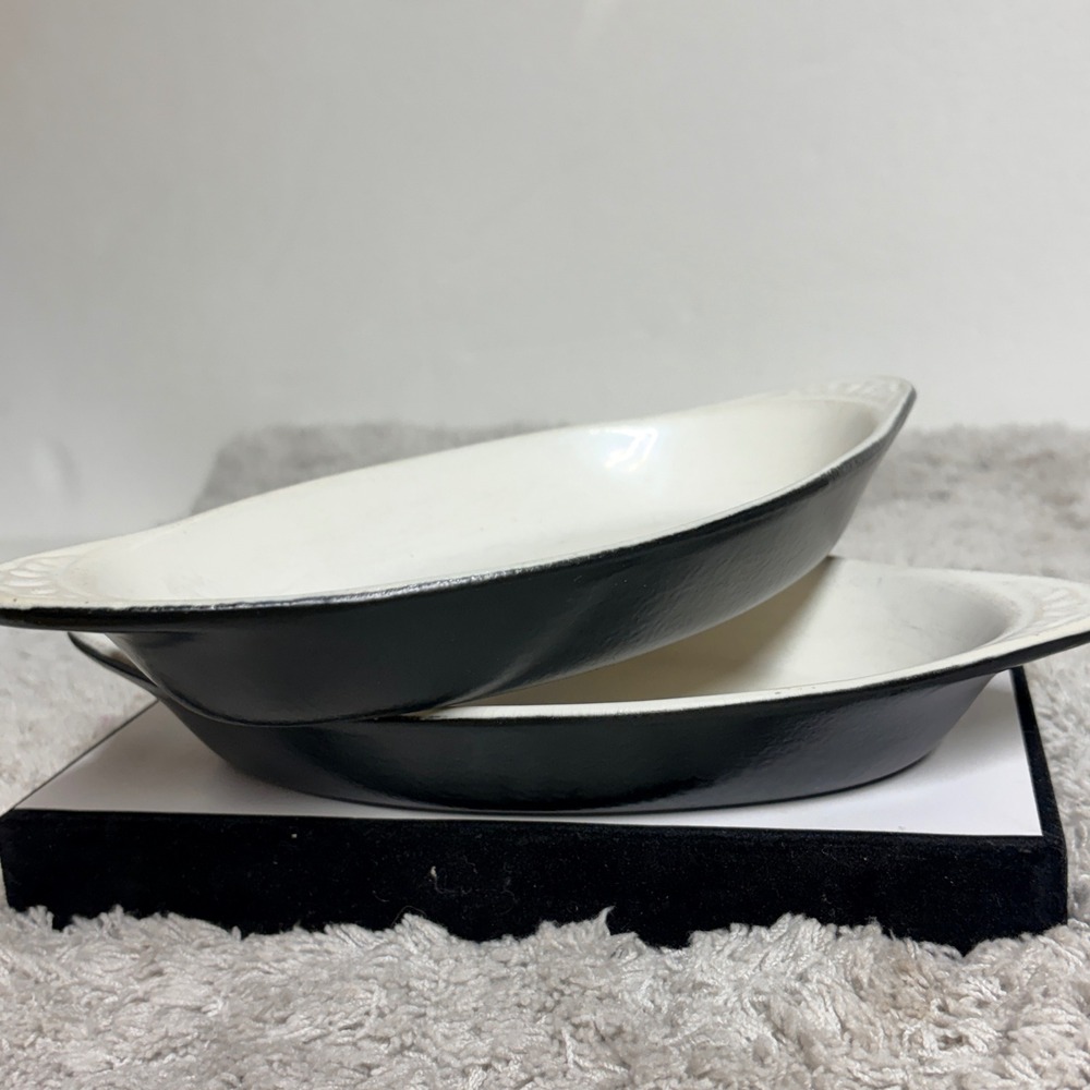 HF Coors Black Velvet 528 Au Gratin Dishes Set of 2 Black White Stoneware USA